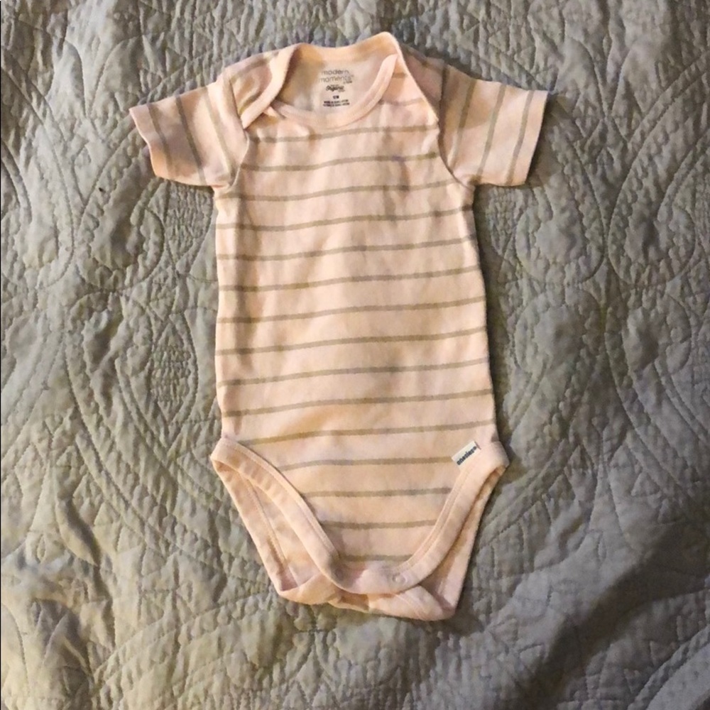 12M Onsies- Pink with Beige horizontal stripes